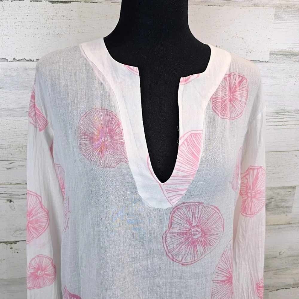 Virginia Johnson Cotton Semi-Sheer Top Size Medium White Boho Beachy Coastal